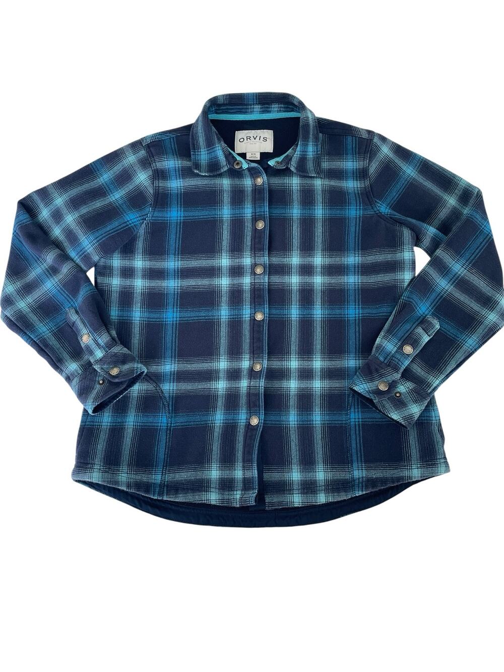Orvis Women's Plaid Fleece-Lined Flannel Shirt Jacket Blue M